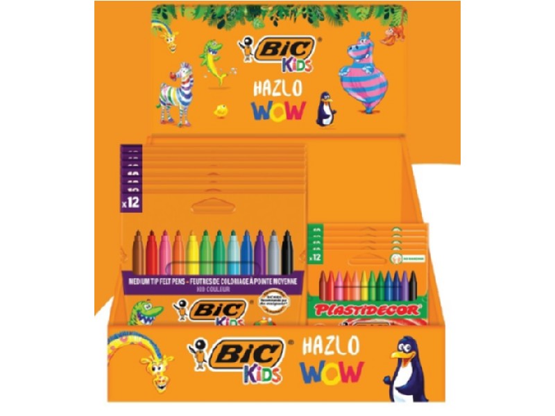 LOTE BIC KIDS WOW 12 ROTULADOR+CERA PLASTIDECOR