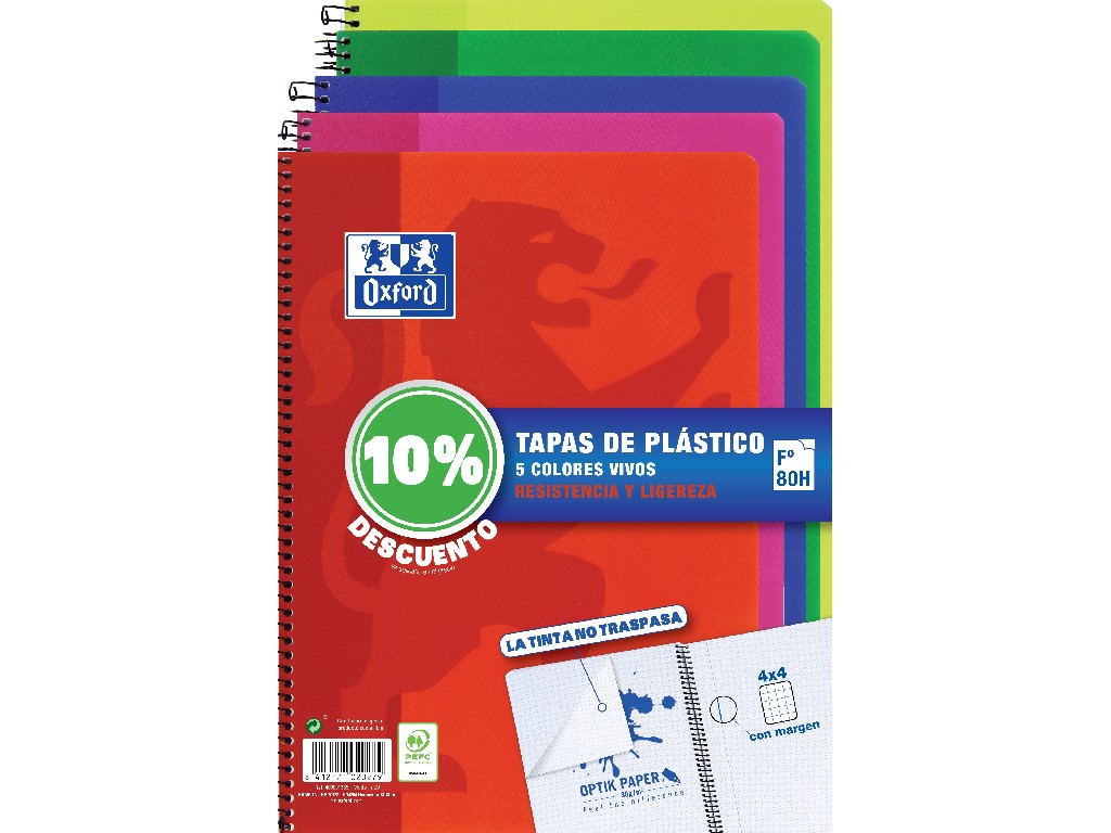 BLOC OXFORD Fº PTE/4+1 80 H. TAPA PLASTI 400091365