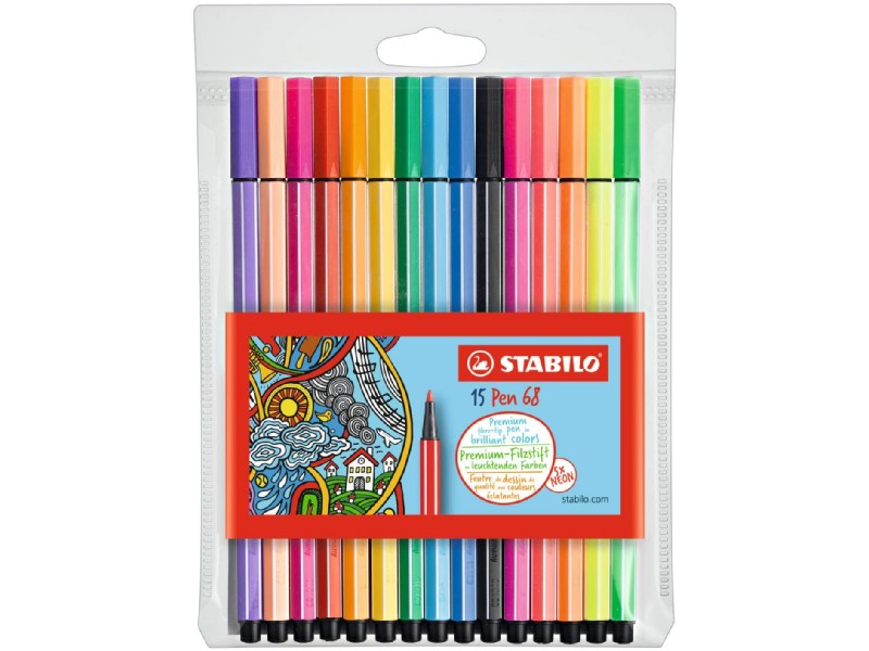 BOLI STABILO PEN 68 ESTUCHE 15 COLORES 6815-2