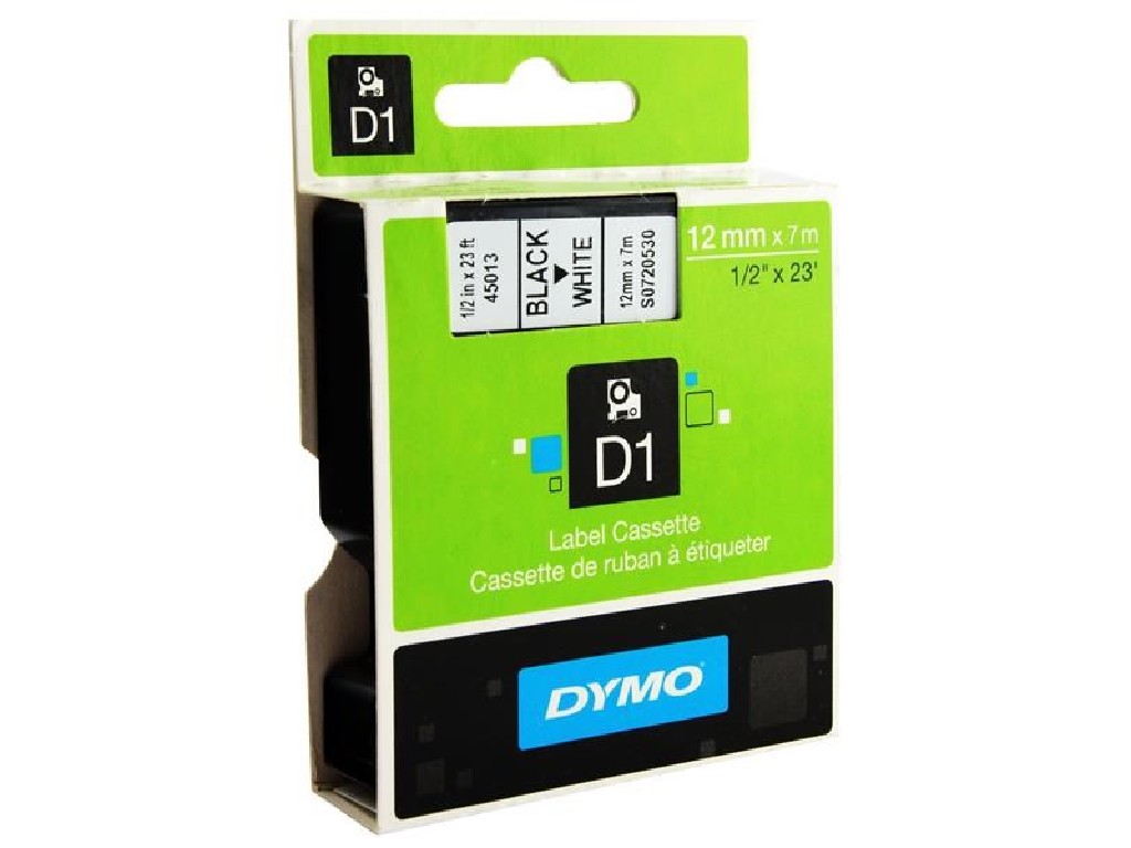 CINTA ROTULAR ELEC. 12MMx7M. DYMO D1 NEGRO/S/BLANC