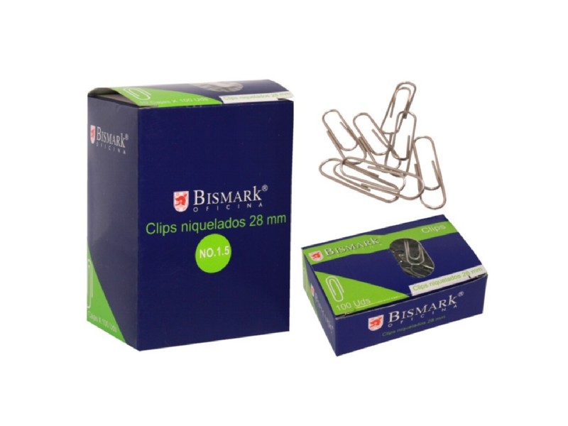 CLIPS LABIADOS NIQUELADOS Nº 1,5 28 MM C/100 BISMA
