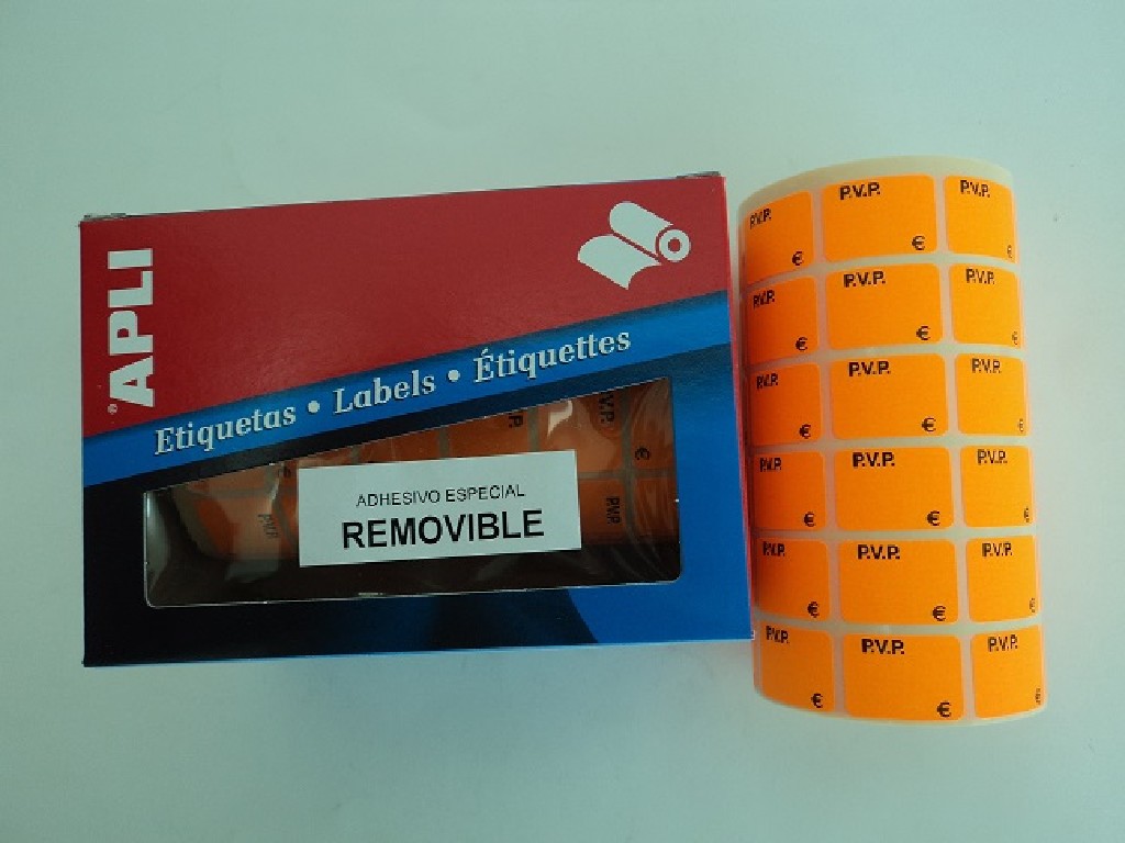 ETIQUETAS BOBINA PVP EUROS NARANJA 16 X 22 APLI