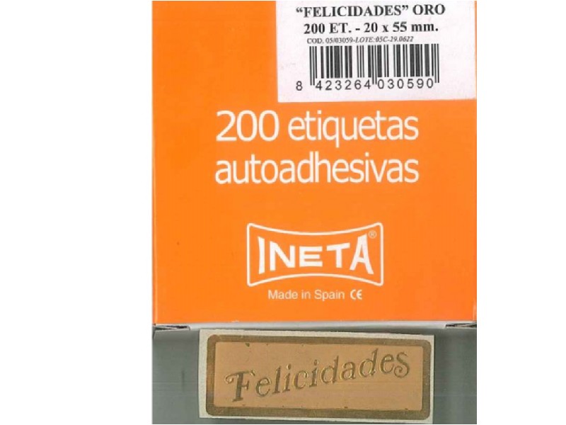 ETIQUETAS INETA 0503059 FELICIDADES ORO R/200 UNID