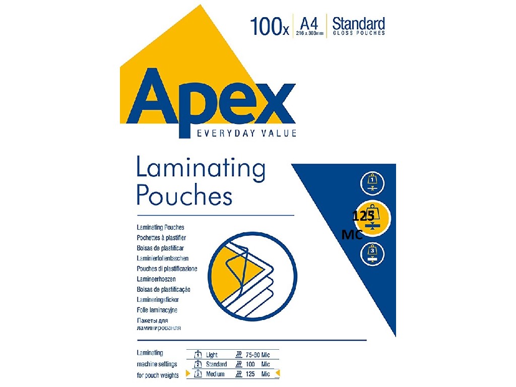 FUNDA PLASTIFICAR 216x303=A-4 125 MC APEX C/100 /