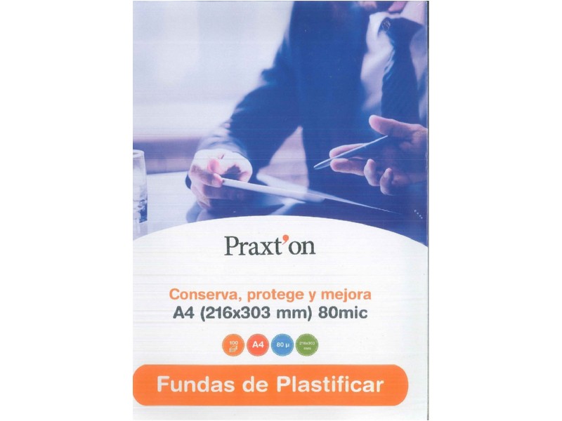 FUNDA PLASTIFICAR 216x303=A-4  80 MC PRAXTON 