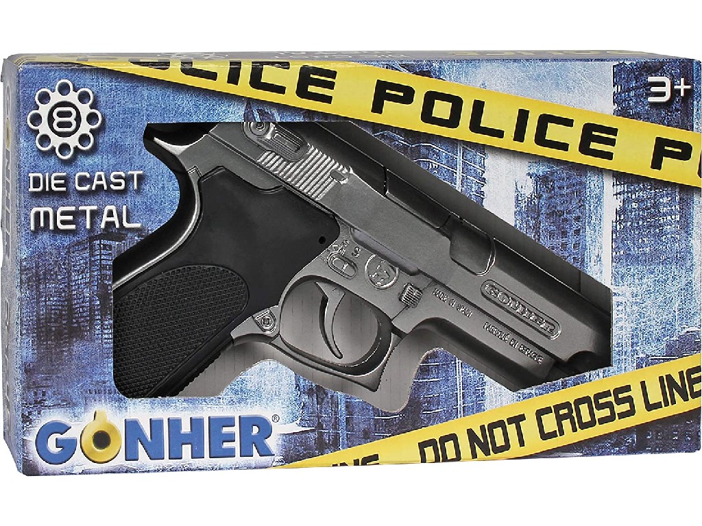 JUEGO GONHER PISTOLA POLICIA 8 TIROS PLATA 45/0