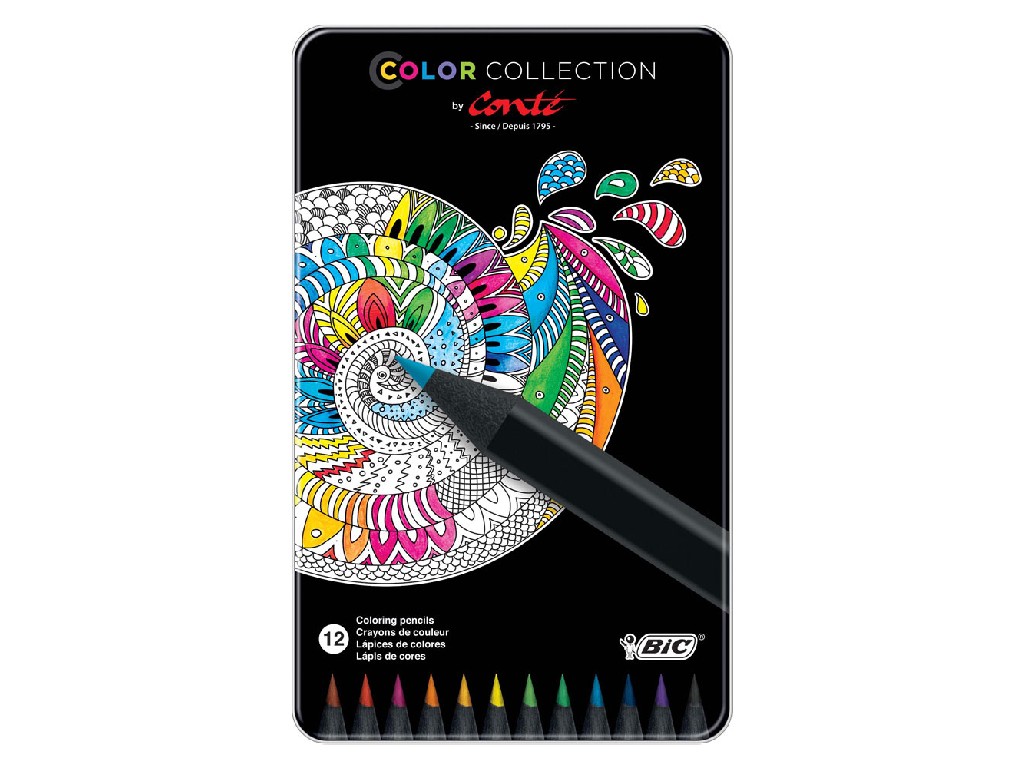 LAPIZ BIC CONTE CAJA METAL 12 COLORES 942168