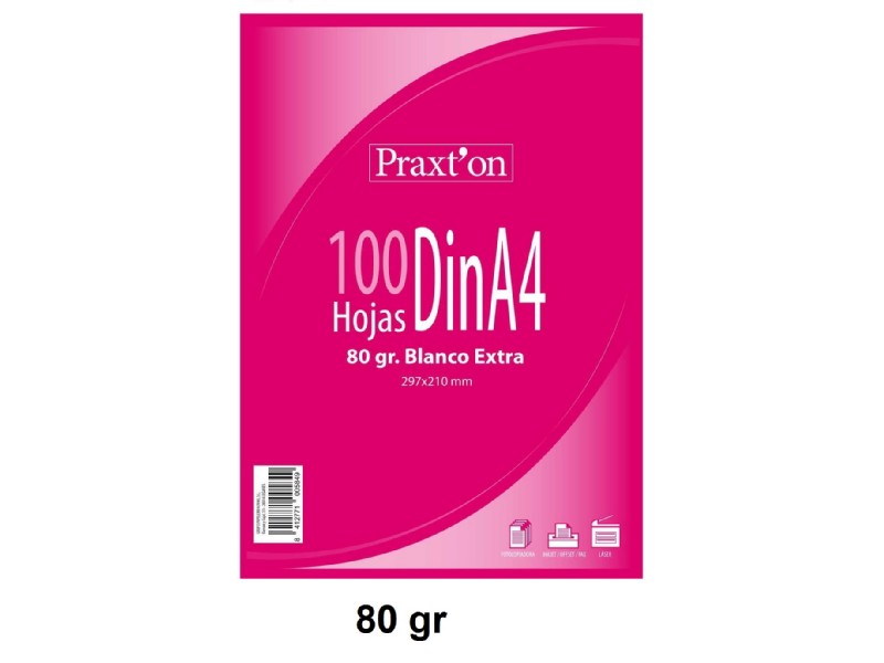 PAPEL 80 GR. A-4 100-H PRAXTON LISO BLANCO