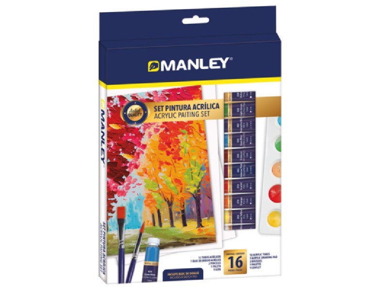 PINTURA ACRILICA MANLEY SET/16 PIEZAS MDV00100