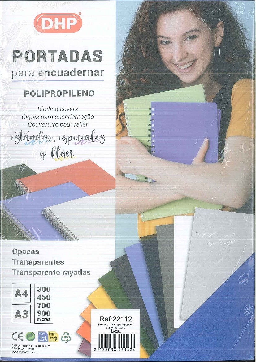 TAPA ENCUADERNAR A-4 PP 0,45 OPACO AZUL PTE/100