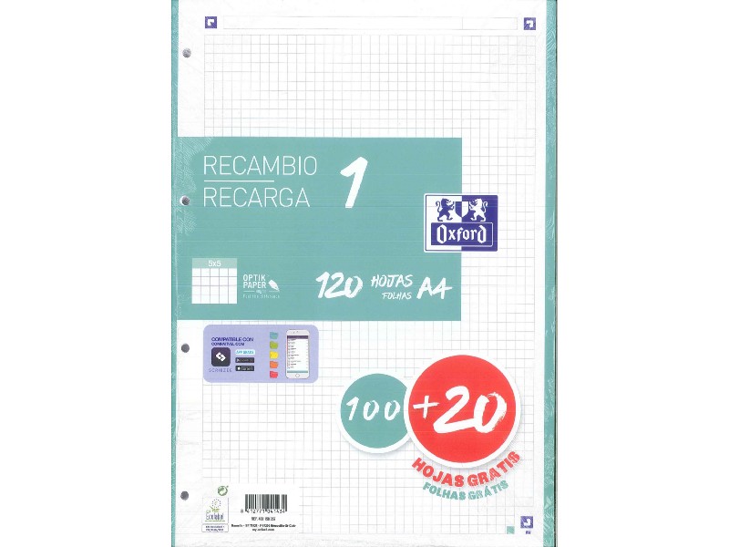 RECAMBIO 100+20 H. A-4 4/T OXFORD 5x5 90 GR VERDE