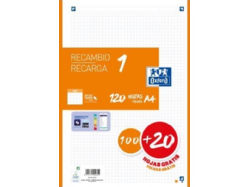 RECAMBIO 100+20 H. A-4 4/T OXFORD 5x5 90 GR NARANJ