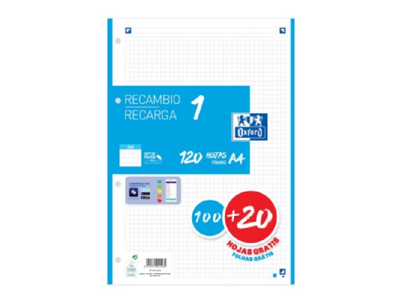 RECAMBIO 100+20 H. A-4 4/T OXFORD 5x5 90 GR AZ TUR