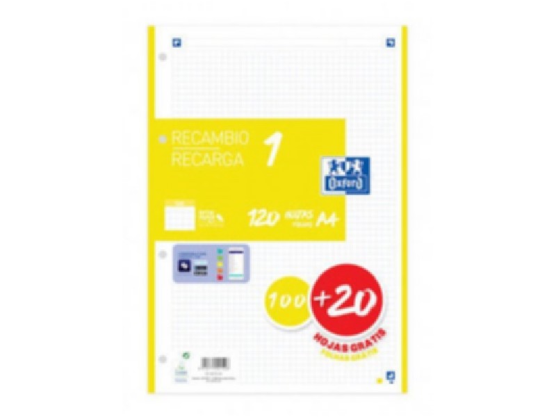 RECAMBIO 100+20 H. A-4 4/T OXFORD 5x5 90 GR AMARIL