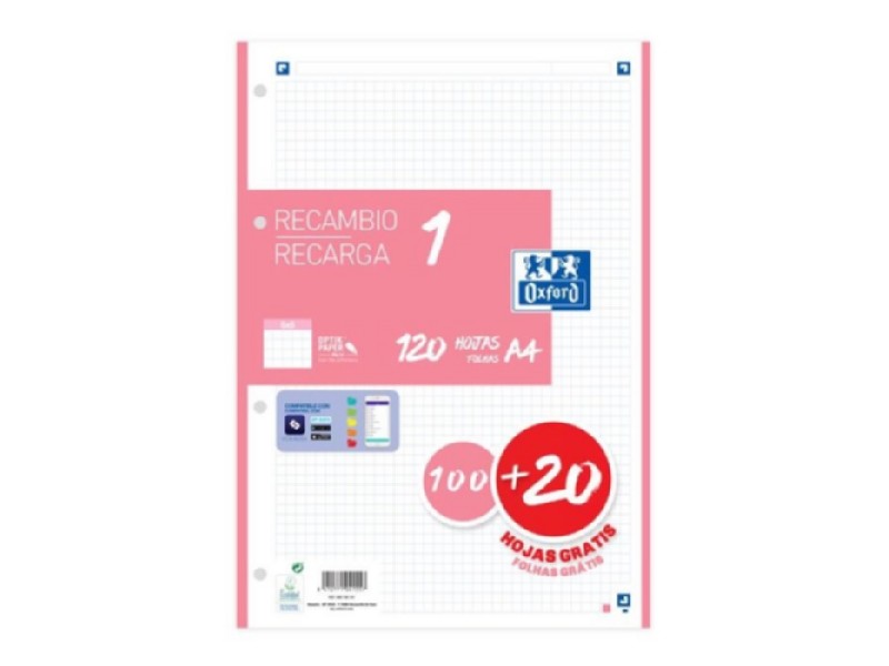 RECAMBIO 100+20 H. A-4 4/T OXFORD 5x5 90 GR ROSA