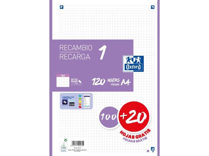 RECAMBIO 100+20 H. A-4 4/T OXFORD 5x5 90 GR LILA