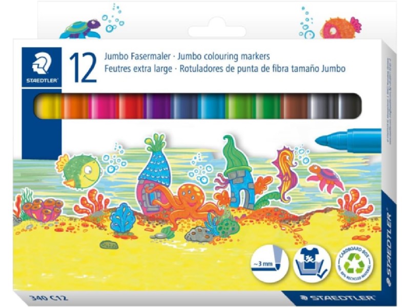 ROTULADOR STAEDTLER 340 FIBRA JUMBO 12 COLORES