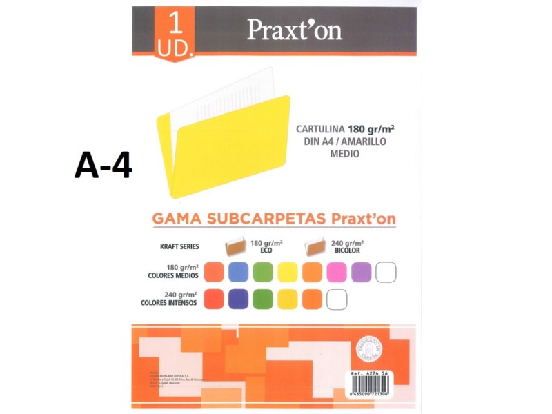 SUBCARPETA COLOR A-4 AMARILLA 180 GR unidad* /