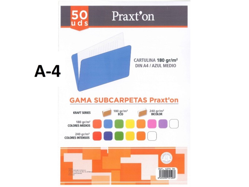 SUBCARPETA COLOR A-4 AZUL 180 GR unidad* /