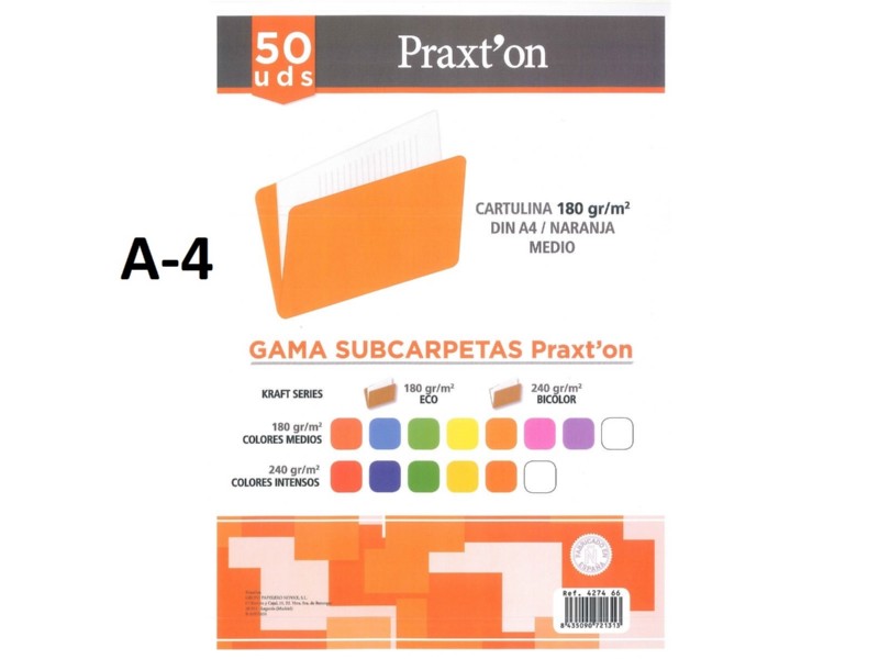 SUBCARPETA COLOR A-4 NARANJA 180 GR unidad* /