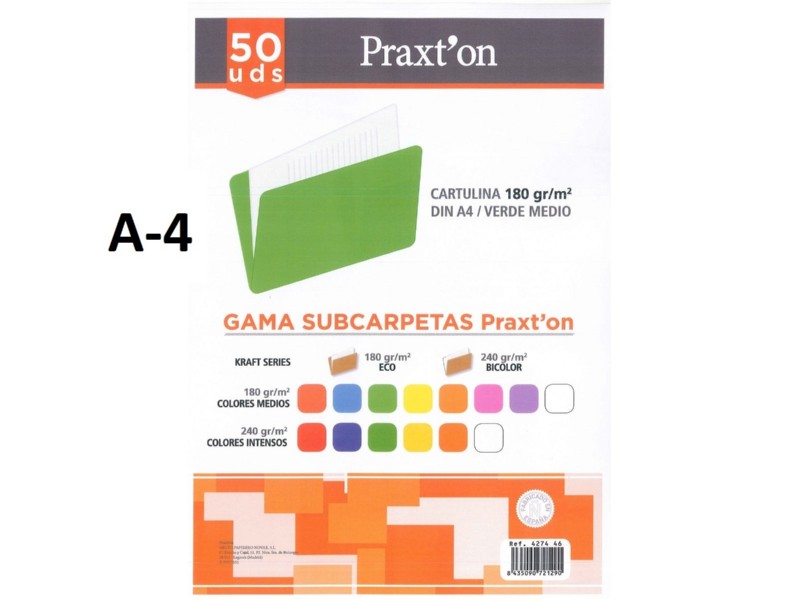 SUBCARPETA COLOR A-4 VERDE 180 GR unidad* /