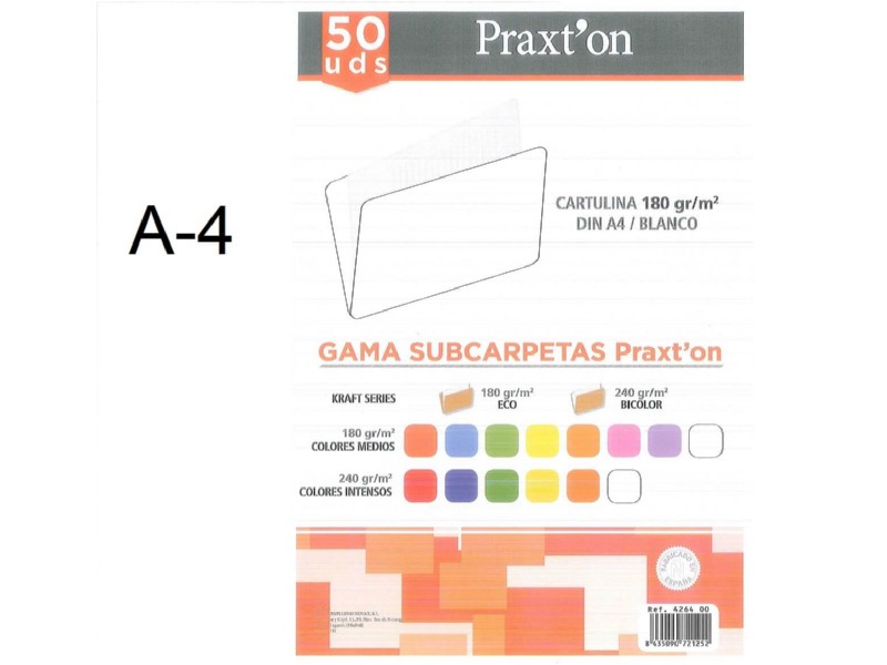 SUBCARPETA COLOR A-4 BLANCA 180 GR unidad* /