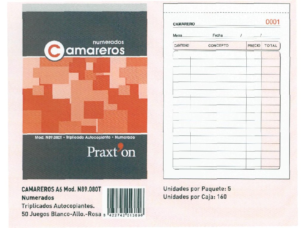 TALONARIO PRAXTON CAMARERO 8º TRIPLICADO N89080T